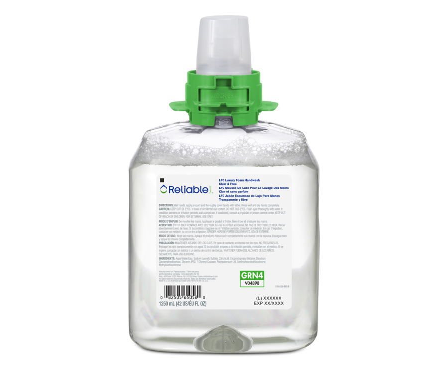 Reliable Brand® Fragrance-Free LFC-12 Luxury Foam Hand Soap (1250 ml., 4 Bottles/Case)